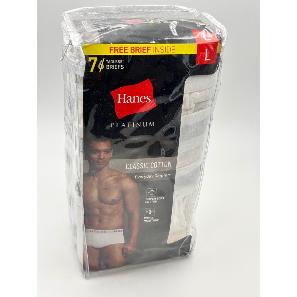 Hanes Platinum Classic Cotton Tagless Briefs White 7+1 Bonus Pack Mens Large
